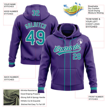 Custom Stitched Purple Teal-White Baseball Pullover Sweatshirt Hoodie