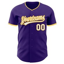 Load image into Gallery viewer, Custom Purple White-Gold Authentic Baseball Jersey
