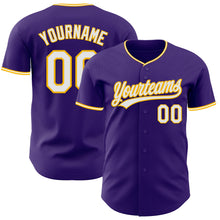 Load image into Gallery viewer, Custom Purple White-Gold Authentic Baseball Jersey
