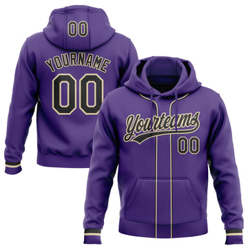 Custom Stitched Purple Black-Cream Baseball Pullover Sweatshirt Hoodie