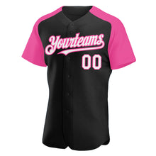 Laden Sie das Bild in den Galerie-Viewer, Custom Black White-Pink Authentic Raglan Sleeves Baseball Jersey
