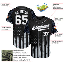 Laden Sie das Bild in den Galerie-Viewer, Custom Black White-Gray Camo Raglan Sleeves American Flag Patriotic Authentic Baseball Jersey

