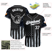 Charger l'image dans la galerie, Custom Black White-Gray Camo Raglan Sleeves American Flag Eagle Patriotic Authentic Baseball Jersey
