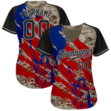 Load image into Gallery viewer, Custom Camo Black Red-Gray American Flag Statue Of Liberty Patriotic Splatter Raglan Sleeves Authentic Baseball Jersey
