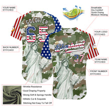 Laden Sie das Bild in den Galerie-Viewer, Custom Camo USA Flag Red Blue Black-White Statue Of Liberty Patriotic Stars &amp; Stripes Raglan Sleeves Authentic Baseball Jersey
