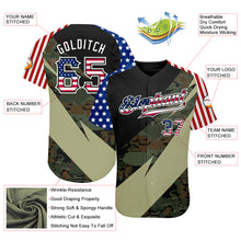 Laden Sie das Bild in den Galerie-Viewer, Custom Camo USA Flag Red Blue Black-White Patriotic Stars &amp; Stripes Raglan Sleeves Authentic Baseball Jersey
