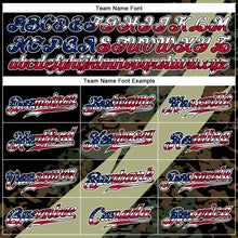 Laden Sie das Bild in den Galerie-Viewer, Custom Camo USA Flag Red Blue Black-White Patriotic Stars &amp; Stripes Raglan Sleeves Authentic Baseball Jersey
