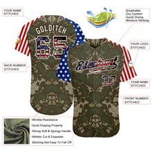 Laden Sie das Bild in den Galerie-Viewer, Custom Camo USA Flag Red Blue Brown-White Patriotic Mosaic Camouflage Stars &amp; Stripes Raglan Sleeves Authentic Baseball Jersey
