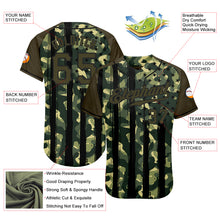 Load image into Gallery viewer, Custom Camo Olive-Black Distressed American Flag Patriotic Raglan Sleeves Authentic Baseball Jersey
