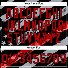 Загрузить изображение в средство просмотра галереи, Custom Black Red American Flag Patriotic Camo Raglan Sleeves Authentic Baseball Jersey
