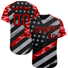 Загрузить изображение в средство просмотра галереи, Custom Black Red American Flag Patriotic Camo Raglan Sleeves Authentic Baseball Jersey

