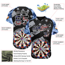 Laden Sie das Bild in den Galerie-Viewer, Custom Black USA Flag-White Darts Patriotic Mosaic Camo Raglan Sleeves Authentic Baseball Jersey
