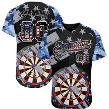 Laden Sie das Bild in den Galerie-Viewer, Custom Black USA Flag-White Darts Patriotic Mosaic Camo Raglan Sleeves Authentic Baseball Jersey
