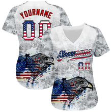 Charger l'image dans la galerie, Custom White USA Flag Red-Black Bald Eagle Patriotic Grunge Camo Raglan Sleeves Authentic Baseball Jersey
