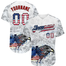 Charger l'image dans la galerie, Custom White USA Flag Red-Black Bald Eagle Patriotic Grunge Camo Raglan Sleeves Authentic Baseball Jersey
