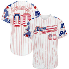 Laden Sie das Bild in den Galerie-Viewer, Custom White Red Pinstripe USA Flag-Blue Patriotic Stars &amp; Stripes Raglan Sleeves Authentic Baseball Jersey
