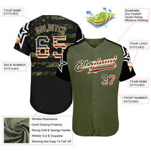 Laden Sie das Bild in den Galerie-Viewer, Custom Olive Vintage USA Flag Black Camo-Cream Patriotic Stars Raglan Sleeves Authentic Baseball Jersey
