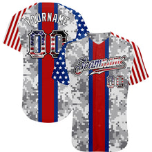 Charger l'image dans la galerie, Custom Camo USA Flag Red Blue Black-White Patriotic Pixel Camouflage Stars &amp; Stripes Raglan Sleeves Authentic Baseball Jersey
