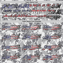 Load image into Gallery viewer, Custom Camo USA Flag Red Blue Black-White Patriotic Pixel Camouflage Stars &amp; Stripes Raglan Sleeves Authentic Baseball Jersey
