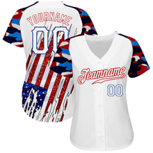 Загрузить изображение в средство просмотра галереи, Custom White Red-Royal Patriotic American Flag Camo Raglan Sleeves Authentic Baseball Jersey
