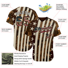 Charger l'image dans la galerie, Custom Camo Vintage USA Flag Cream Black-White Patriotic Desert Camouflage Raglan Sleeves Authentic Baseball Jersey
