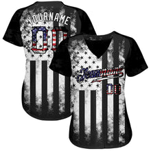 Laden Sie das Bild in den Galerie-Viewer, Custom Black USA Flag-White Patriotic Distressed Grunge Desert Camouflage Raglan Sleeves Authentic Baseball Jersey
