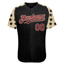 Загрузить изображение в средство просмотра галереи, Custom Black Crimson-Cream Star Raglan Sleeves Authentic Baseball Jersey
