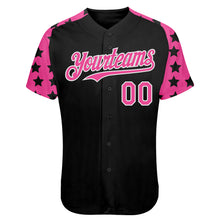 Charger l'image dans la galerie, Custom Black Pink-White Star Raglan Sleeves Authentic Baseball Jersey
