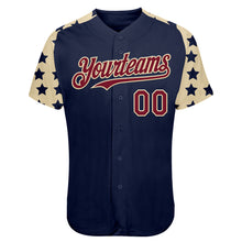 Laden Sie das Bild in den Galerie-Viewer, Custom Navy Crimson-Cream Star Raglan Sleeves Authentic Baseball Jersey
