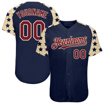 Custom Navy Crimson-Cream Star Raglan Sleevess Authentic Baseball Jersey