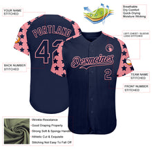 Charger l'image dans la galerie, Custom Navy Medium Pink Star Raglan Sleeves Authentic Baseball Jersey

