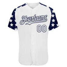 Charger l'image dans la galerie, Custom White Navy Star Raglan Sleeves Authentic Baseball Jersey
