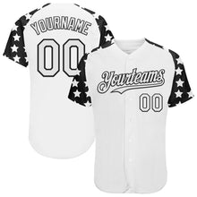 Charger l'image dans la galerie, Custom White Black Star Raglan Sleeves Authentic Baseball Jersey

