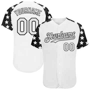 Custom White Black Star Raglan Sleevess Authentic Baseball Jersey