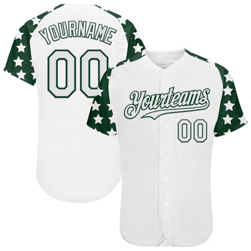 Custom White Green Star Raglan Sleevess Authentic Baseball Jersey