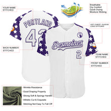 Load image into Gallery viewer, Custom White Purple Star Raglan Sleeves Authentic Baseball Jersey
