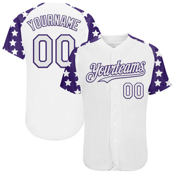 Custom White Purple Star Raglan Sleevess Authentic Baseball Jersey