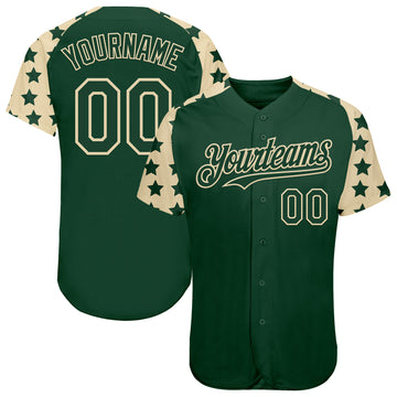 Custom Green Cream Star Raglan Sleevess Authentic Baseball Jersey