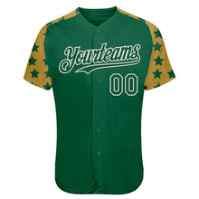 Загрузить изображение в средство просмотра галереи, Custom Green White-Old Gold Star Raglan Sleeves Authentic Baseball Jersey
