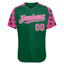 Загрузить изображение в средство просмотра галереи, Custom Green Pink-White Star Raglan Sleeves Authentic Baseball Jersey
