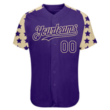 Charger l'image dans la galerie, Custom Purple Cream Star Raglan Sleeves Authentic Baseball Jersey
