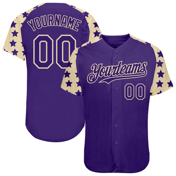 Custom Purple Cream Star Raglan Sleevess Authentic Baseball Jersey