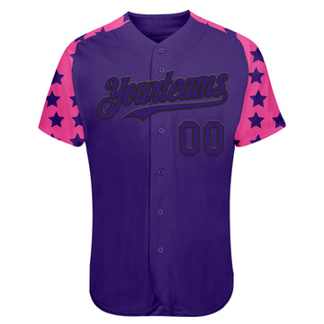 Custom Purple Black-Pink Star Raglan Sleevess Authentic Baseball Jersey