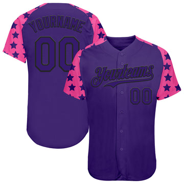 Custom Purple Black-Pink Star Raglan Sleevess Authentic Baseball Jersey