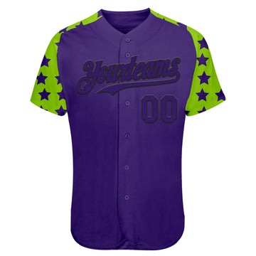 Custom Purple Black-Neon Green Star Raglan Sleevess Authentic Baseball Jersey