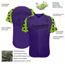 Загрузить изображение в средство просмотра галереи, Custom Purple Black-Neon Green Star Raglan Sleeves Authentic Baseball Jersey
