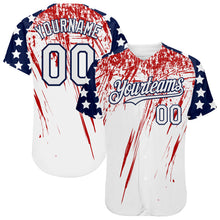 Загрузить изображение в средство просмотра галереи, Custom White Navy-Red Splatter Brush Stroke Star Raglan Sleeves Authentic Baseball Jersey
