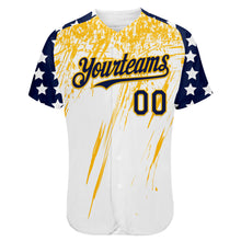 Charger l'image dans la galerie, Custom White Navy-Gold Splatter Brush Stroke Star Raglan Sleeves Authentic Baseball Jersey
