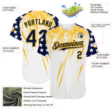 Charger l'image dans la galerie, Custom White Navy-Gold Splatter Brush Stroke Star Raglan Sleeves Authentic Baseball Jersey
