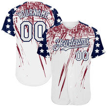 Загрузить изображение в средство просмотра галереи, Custom White Navy-Crimson Splatter Brush Stroke Star Raglan Sleeves Authentic Baseball Jersey
